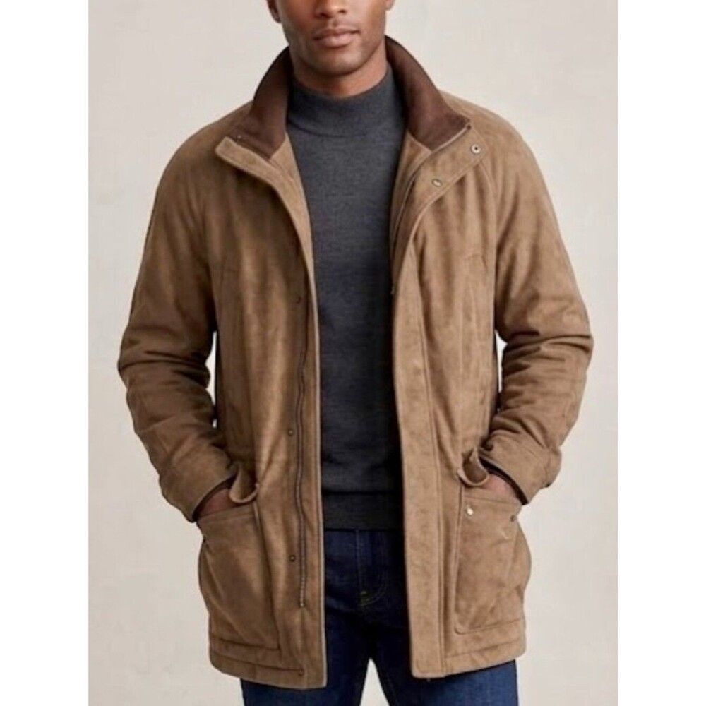 Claiborne Sueded Full Zip Field Coat Mens M Brown Quilted Utility Barn Jacket